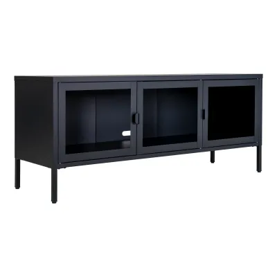 Brisbane TV-Board 3 Glastüren Stahl | Schwarz