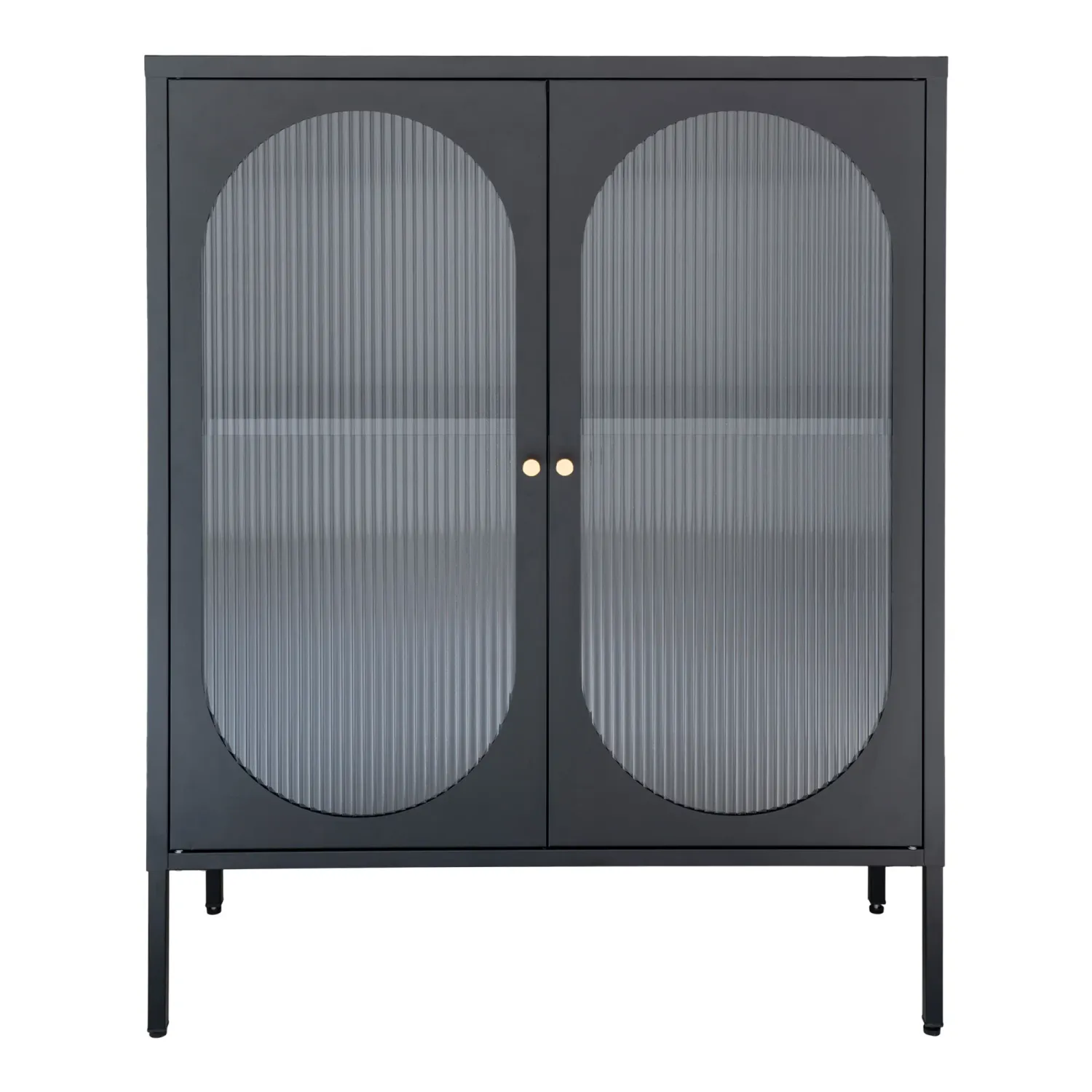 Adelaide-Schrank Vitrine Sideboard 2 Türen Geriffeltes Glas Stahl | Schwarz