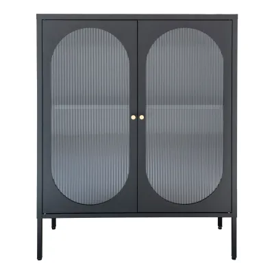 Adelaide-Schrank Vitrine Sideboard 2 Türen Geriffeltes Glas Stahl | Schwarz Adelaide-Schrank Vitrine Sideboard 2 Türen Geriffeltes Glas Stahl | Schwarz