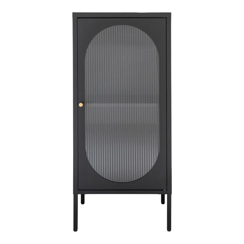 Adelaide Kommode Vitrine 1 Tür Geriffeltes Glas Stahl | Schwarz