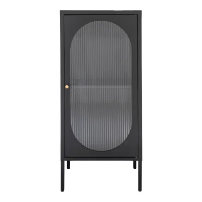 Adelaide Kommode Vitrine 1 Tür Geriffeltes Glas Stahl | Schwarz Adelaide Kommode Vitrine 1 Tür Geriffeltes Glas Stahl | Schwarz