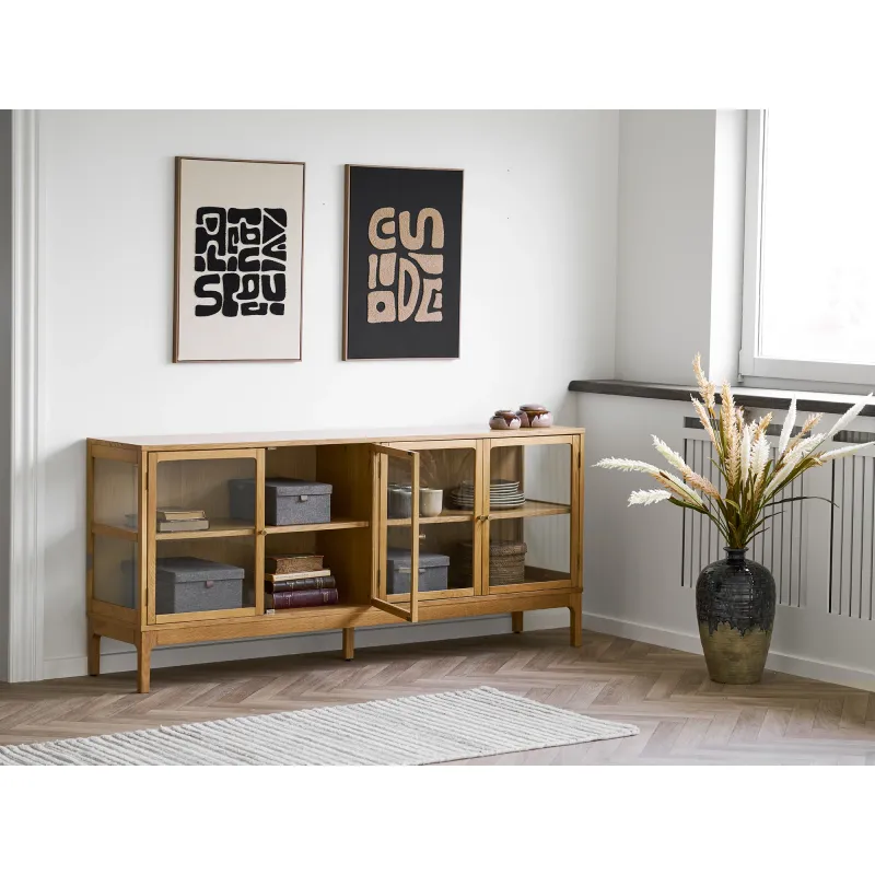 Zamora Sideboard Vitrine 4 Glastüren 1 Einlegeboden Eiche | Natur