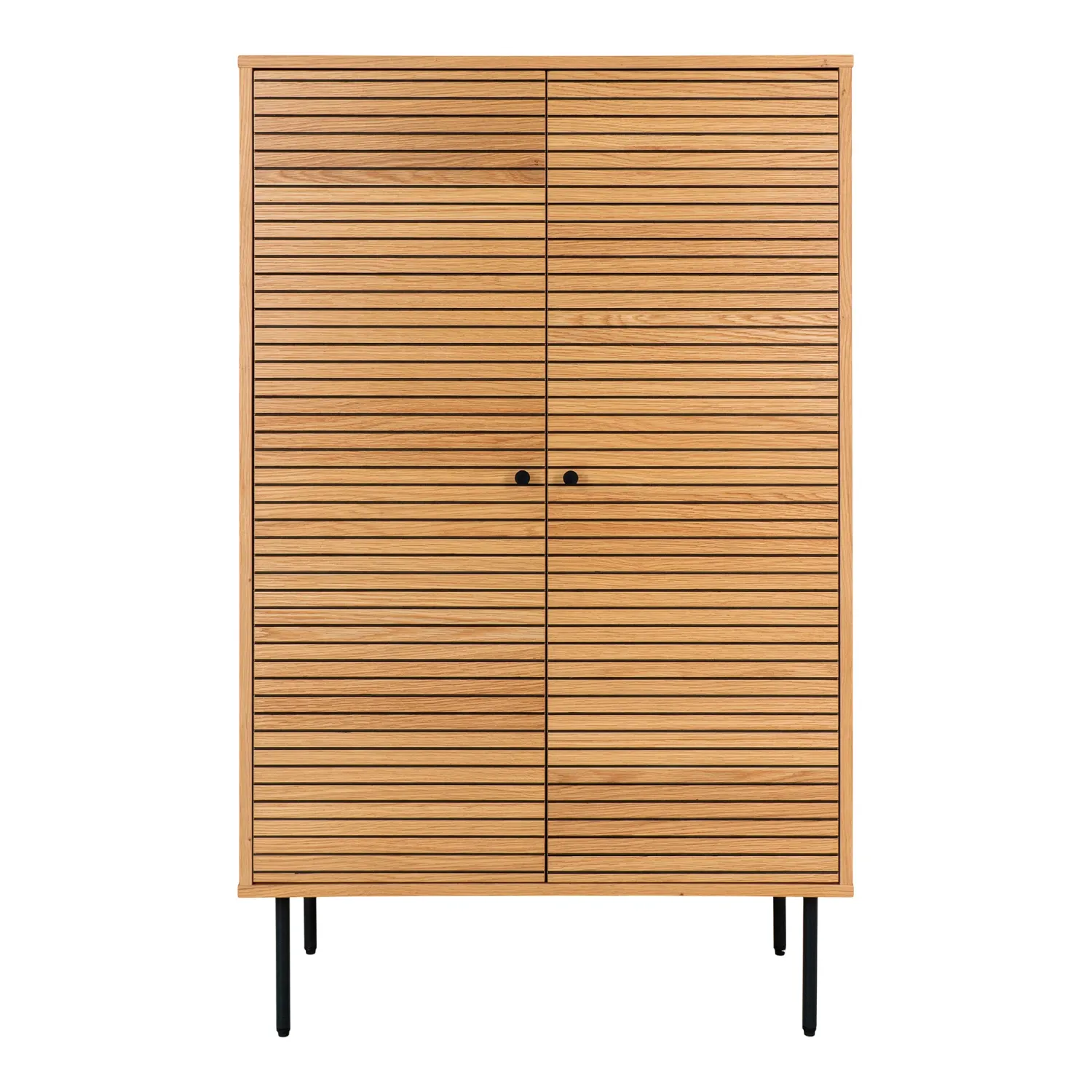 Kyoto Highboard 2 Türen Eichenfurnier Natur Schwarze Metallbeine Kyoto Highboard 2 Türen Eichenfurnier Natur Schwarze Metallbeine