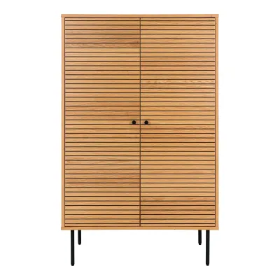 Kyoto Highboard 2 Türen Eichenfurnier Natur Schwarze Metallbeine