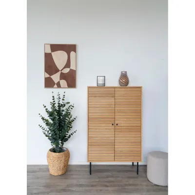 Kyoto Highboard 2 Türen Eichenfurnier Natur Schwarze Metallbeine
