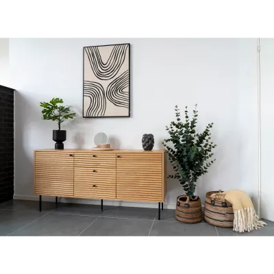Kyoto Sideboard 3 Schubladen 2 Türen Eichenfurnier Natur Schwarze Metallbeine