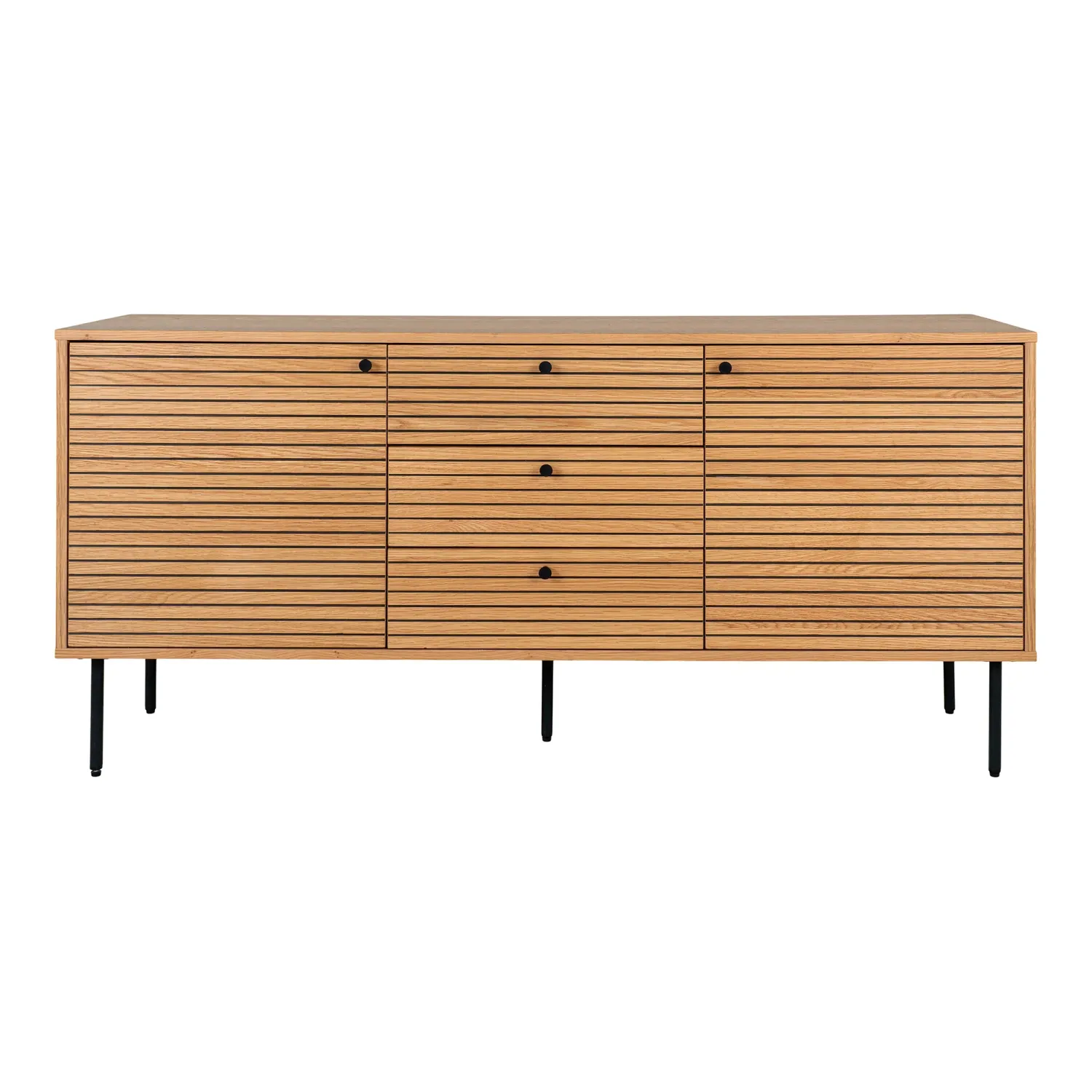 Kyoto Sideboard 3 Schubladen 2 Türen Eichenfurnier Natur Schwarze Metallbeine Kyoto Sideboard 3 Schubladen 2 Türen Eichenfurnier Natur Schwarze Metallbeine