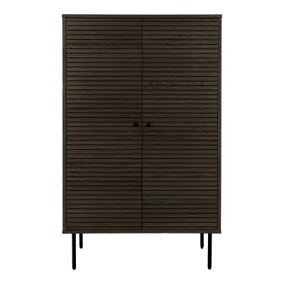 Kyoto Highboard 2 Türen Eichenfurnier Geräuchert Schwarze Metallbeine