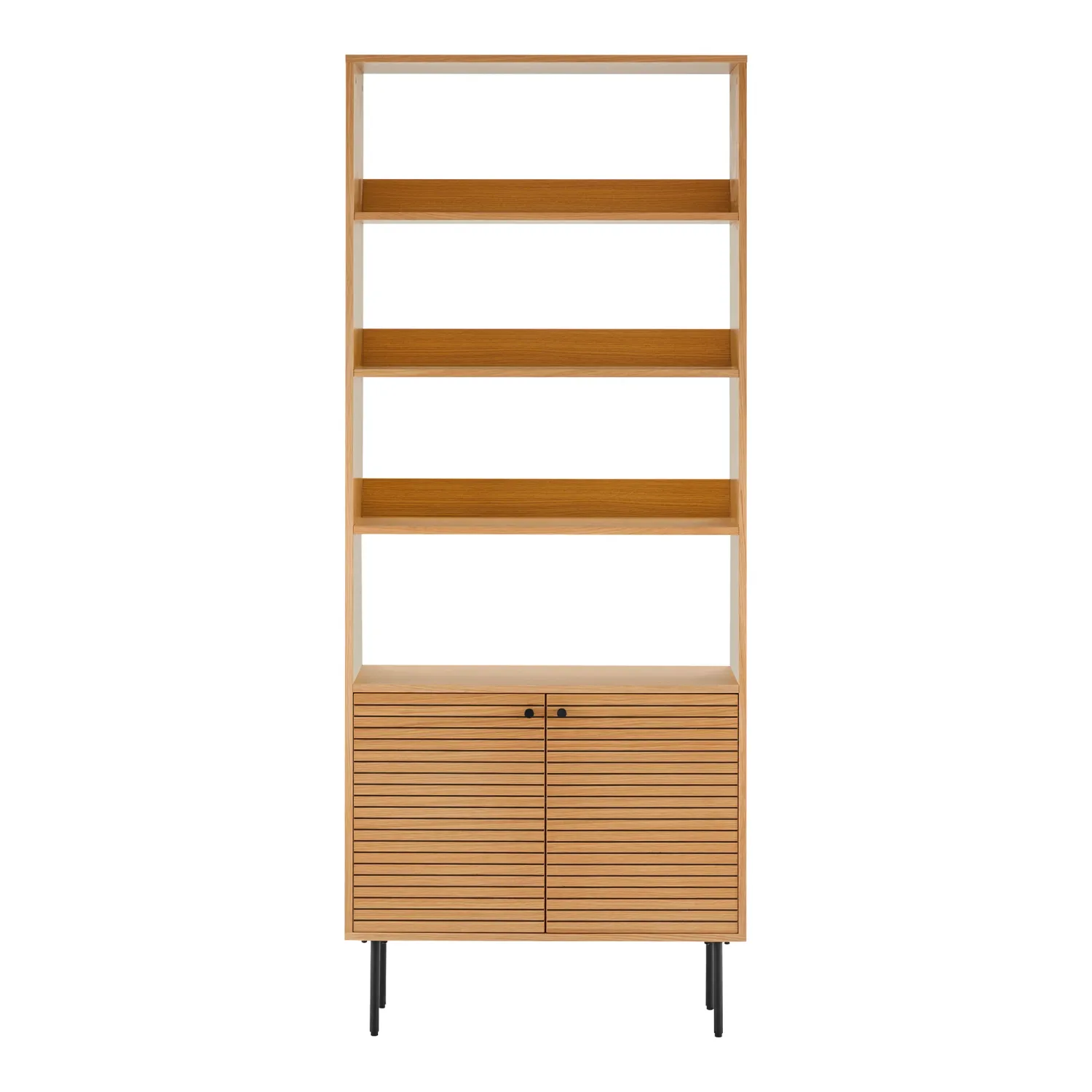 Kyoto Bücherregal 2 Türen 4 Regalböden Eichenfurnier Natur Schwarze Metallbeine Kyoto Bücherregal 2 Türen 4 Regalböden Eichenfurnier Natur Schwarze Metallbeine