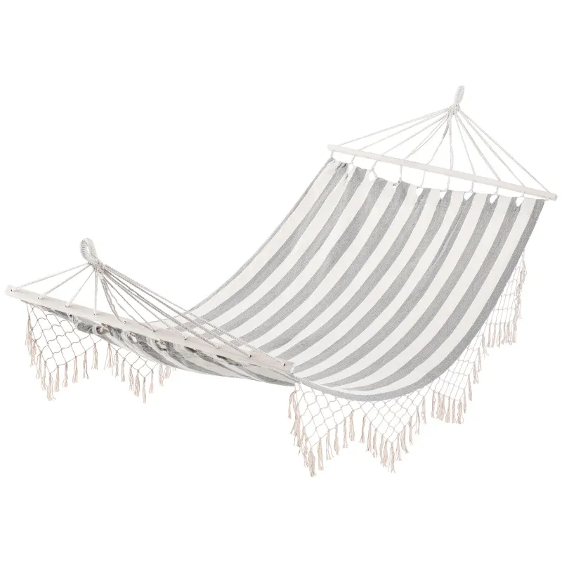 Portable Reise Hängematte Hippie-Chic Baumwolle Polyester | Grau-Weiss Gestreift Portable Reise Hängematte Hippie-Chic Baumwolle Polyester | Grau-Weiss Gestreift