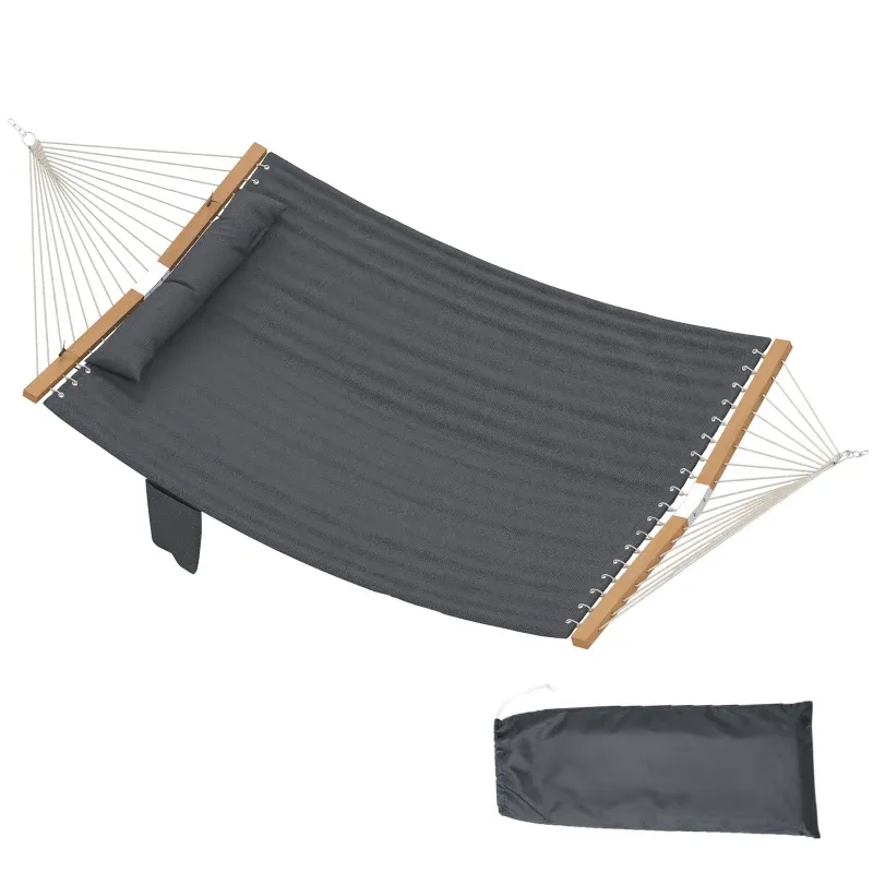 Hängematte Outdoor Zweilagig Kopfstütze Magazintasche Holzstäbe Belastbar 200kg | Grau Hängematte Outdoor Zweilagig Kopfstütze Magazintasche Holzstäbe Belastbar 200kg | Grau