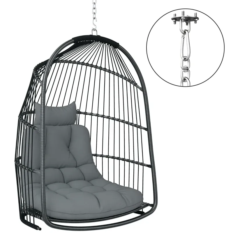 Hängesessel Hängekorb Kissen Polyrattan Schaukel Faltbar Belastbar 150kg | Dunkelgrau Hängesessel Hängekorb Kissen Polyrattan Schaukel Faltbar Belastbar 150kg | Dunkelgrau