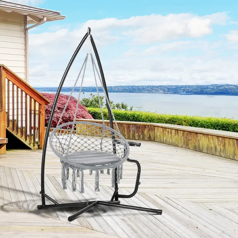 Gestell Hängesessel X-Form Metall Ständer Federhaken Tablett Belastbar 120kg | Schwarz