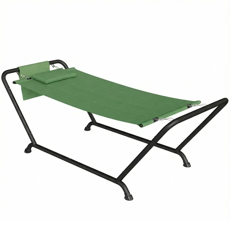 Gartenhängematte Gestell Seitentasche Kopfkissen Metall Polyester | Dunkelgrün Gartenhängematte Gestell Seitentasche Kopfkissen Metall Polyester | Dunkelgrün