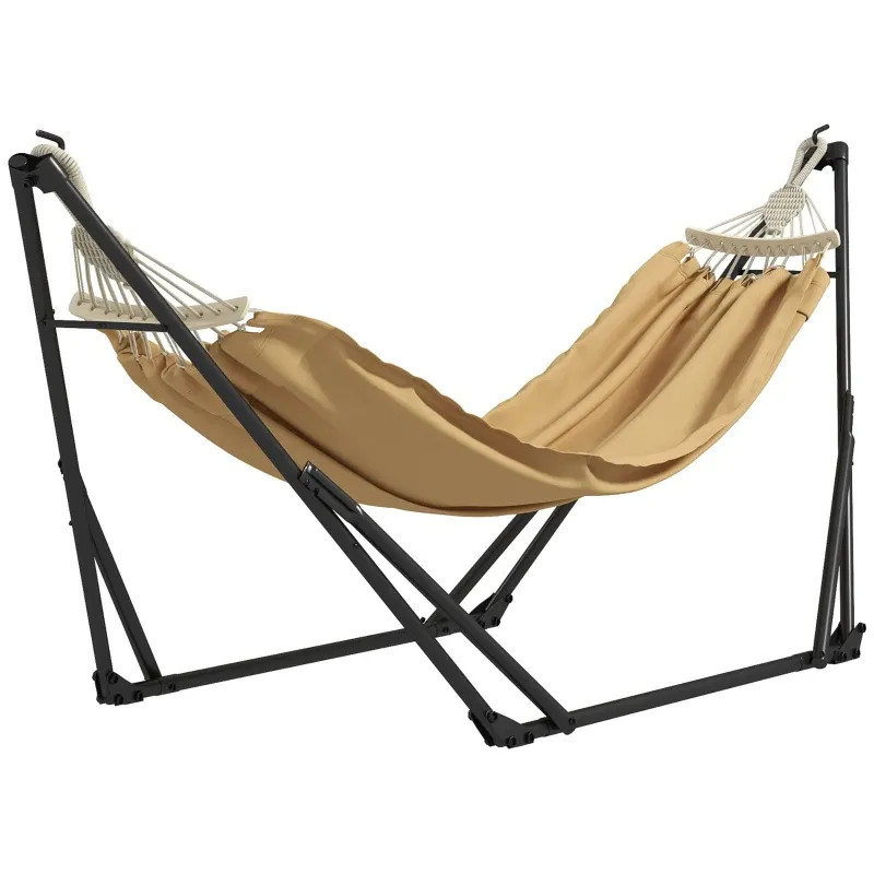 Faltbares Stahl-Hängemattengestell 2-in-1 Hängematte mit Transporttasche | Schwarz/Beige Faltbares Stahl-Hängemattengestell 2-in-1 Hängematte mit Transporttasche | Schwarz/Beige