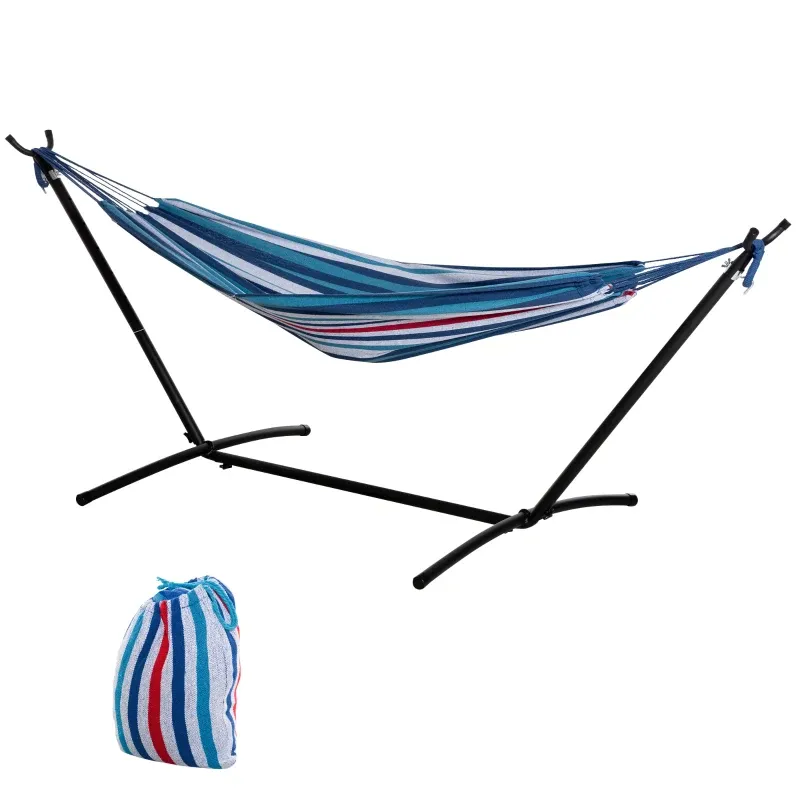 Hängematte Metallgestell Freistehend 1 Platz Belastbar 120kg Tragetasche | Blau Weiss Hängematte Metallgestell Freistehend 1 Platz Belastbar 120kg Tragetasche | Blau Weiss