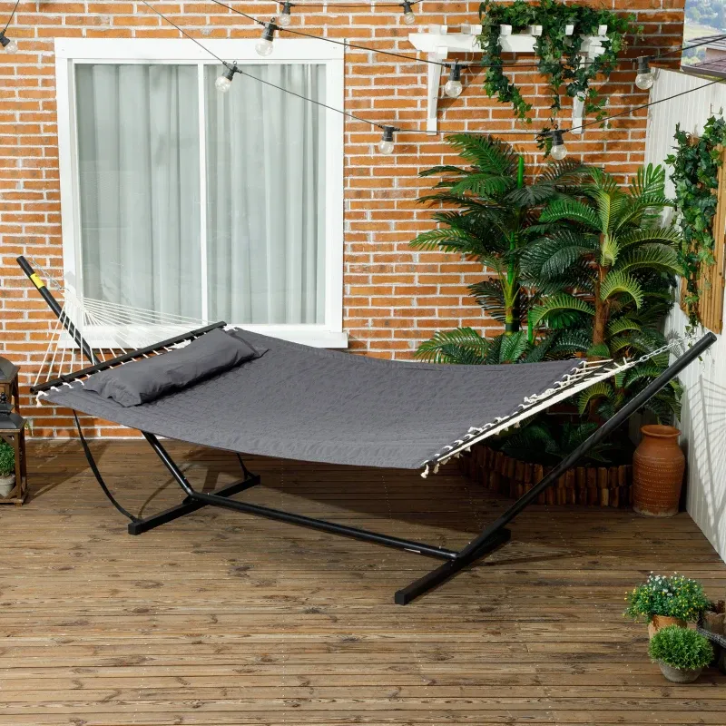 Tragbare Gartenhängematte Gestell Integriertes Kissen Belastbar 150kg | Dunkelgrau