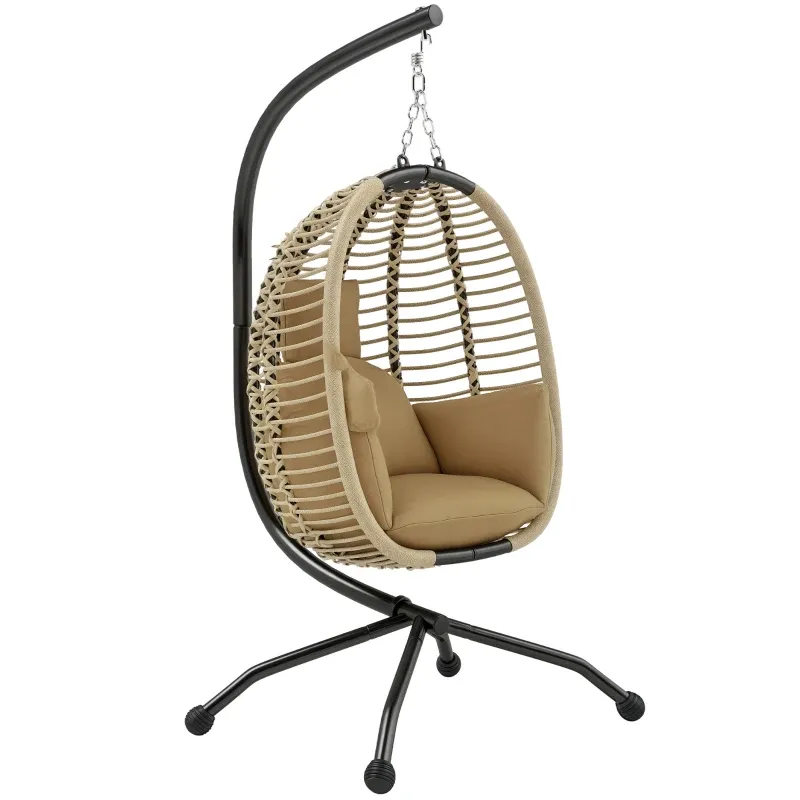 Hängesessel Gestell Faltbar Eiförmiger Hängeschaukel Becherhalter | Beige Hängesessel Gestell Faltbar Eiförmiger Hängeschaukel Becherhalter | Beige