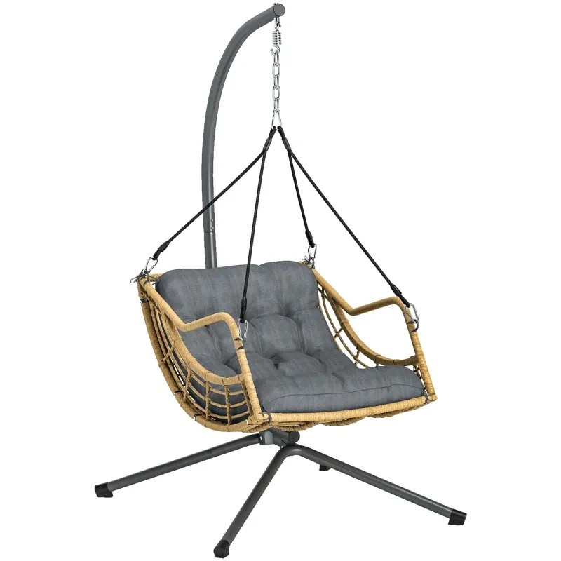 Hängesessel Polyrattan Gestell Hängestuhl Kissen | Grau Hängesessel Polyrattan Gestell Hängestuhl Kissen | Grau