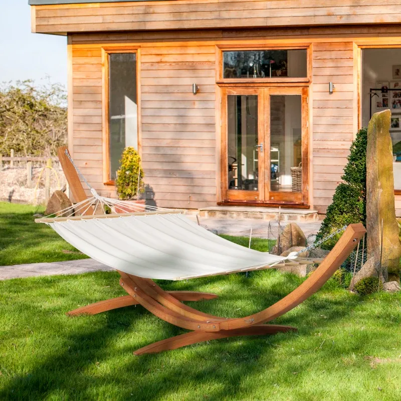 Gartenhängematte Holzgestell Hängematte Ständer Belastbar 180kg | Creme Braun