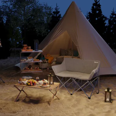2 Sitzer Faltbarer Campingstuhl Armlehnen Seitentasche | Grau