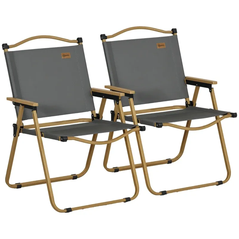 Campingstühle 2er Set Strandstuhl Faltbar Stahl Holzoptik | Dunkelgrau Campingstühle 2er Set Strandstuhl Faltbar Stahl Holzoptik | Dunkelgrau