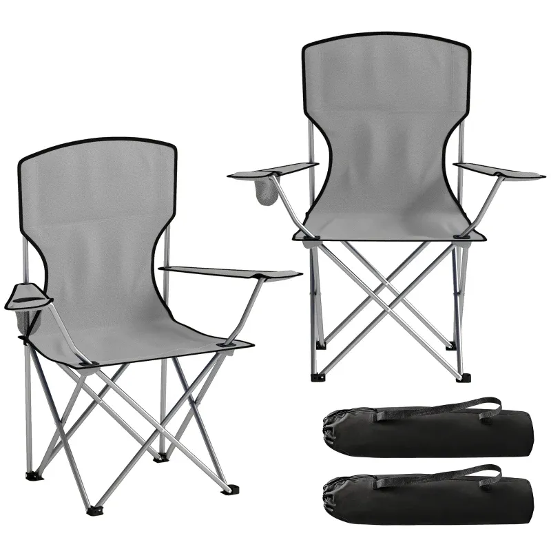 2er-Set Campingstühle Hohe Rückenlehne Metall Oxford-Gewebe | Grau 2er-Set Campingstühle Hohe Rückenlehne Metall Oxford-Gewebe | Grau
