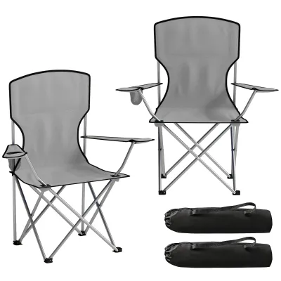 2er-Set Campingstühle Hohe Rückenlehne Metall Oxford-Gewebe | Grau 2er-Set Campingstühle Hohe Rückenlehne Metall Oxford-Gewebe | Grau