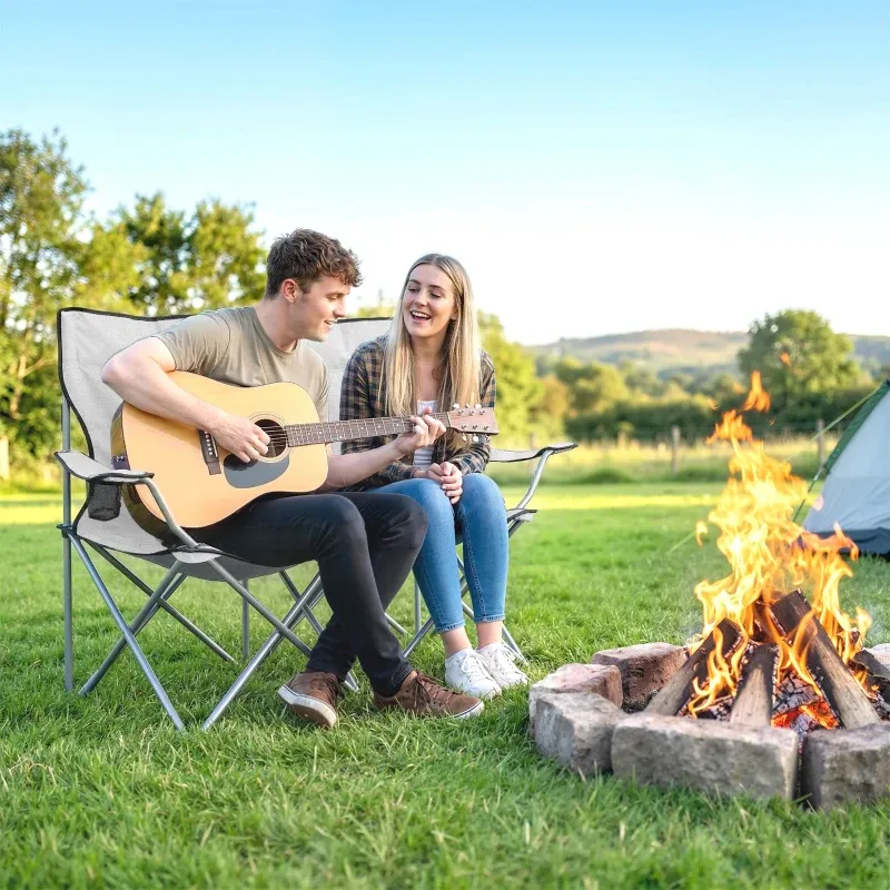 2er-Set Campingstühle Hohe Rückenlehne Metall Oxford-Gewebe | Grau