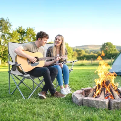 2er-Set Campingstühle Hohe Rückenlehne Metall Oxford-Gewebe | Grau