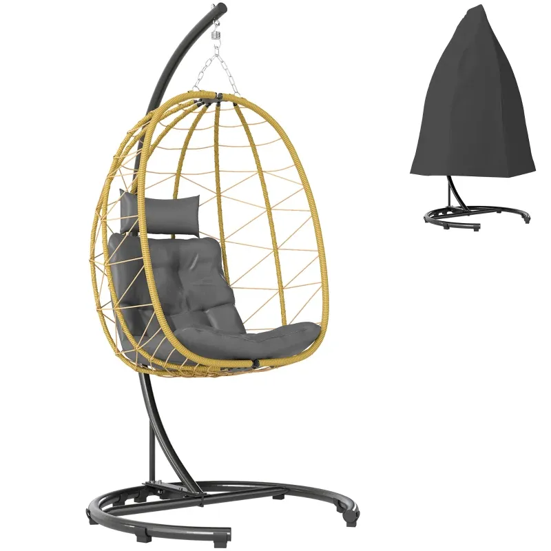 Hängesessel Kissen Stahl PE Rattan | Schwarz Grau Beige Hängesessel Kissen Stahl PE Rattan | Schwarz Grau Beige