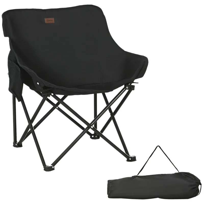 Campingstuhl Faltbar Stahlrahmen Stoffsitz Tragetasche | Schwarz Campingstuhl Faltbar Stahlrahmen Stoffsitz Tragetasche | Schwarz