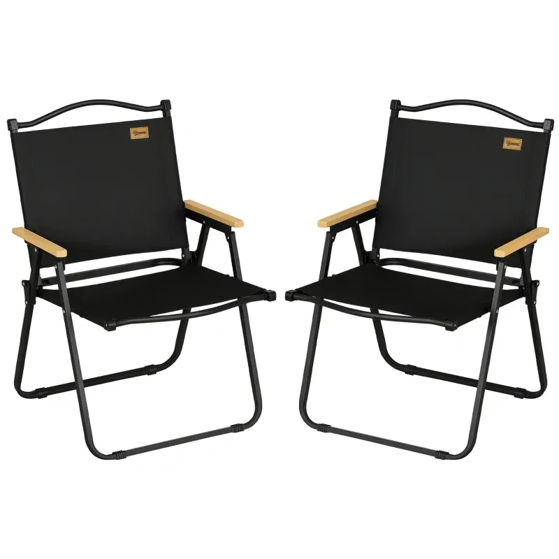 2er Set Campingstühle, Strandstuhl Faltbar Stahl Holzoptik | Schwarz 2er Set Campingstühle, Strandstuhl Faltbar Stahl Holzoptik | Schwarz
