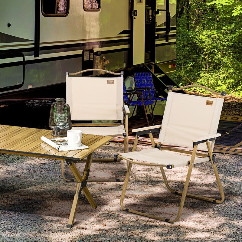 Campingstühle 2er Set Strandstuhl Faltbar Holzoptik | Khaki
