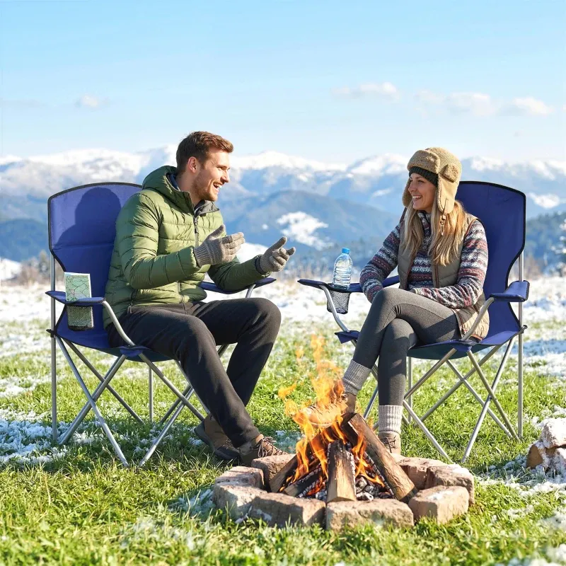 2er-Set Klapp-Campingstühle Becherhalter Tragetasche | Dunkelblau
