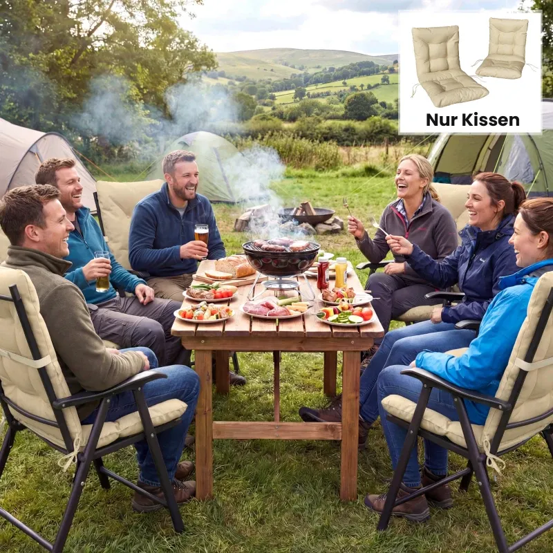 2er Set Outdoor-Sitzkissen Rückenlehne Bänder Wasserabweisend Polster | Beige