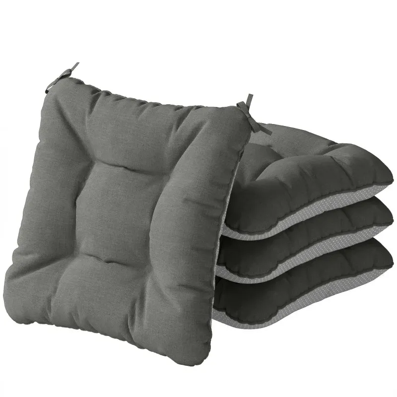 4er Set Sitzkissen 39,5x39,5x10cm Stuhlkissen Bänder Rutschfest | Dunkelgrau/Hellgrau 4er Set Sitzkissen 39,5x39,5x10cm Stuhlkissen Bänder Rutschfest | Dunkelgrau/Hellgrau