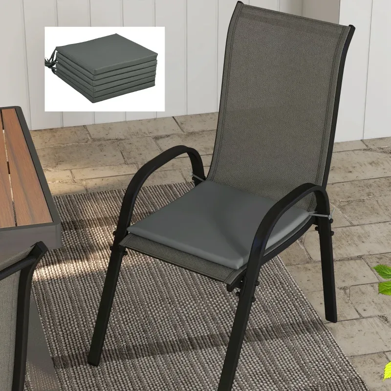 6 Gartenstuhlkissen Outdoor Polsterung 3cm Polyesterstoff | Dunkelgrau