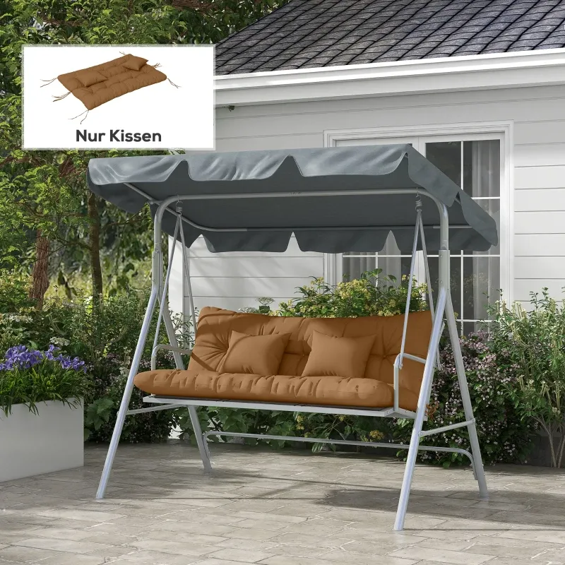 4er-Set Sitzkissen für Hollywoodschaukel 150x50cm Wasserabweisend 10cm Dick | Braun