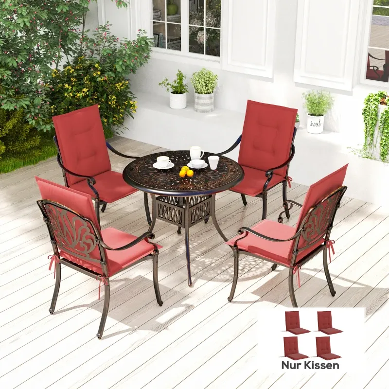 4er Set Sitzkissen 108x50x5cm Stuhlkissen Bänder Outdoor Indoor Sitzauflage | Weinrot