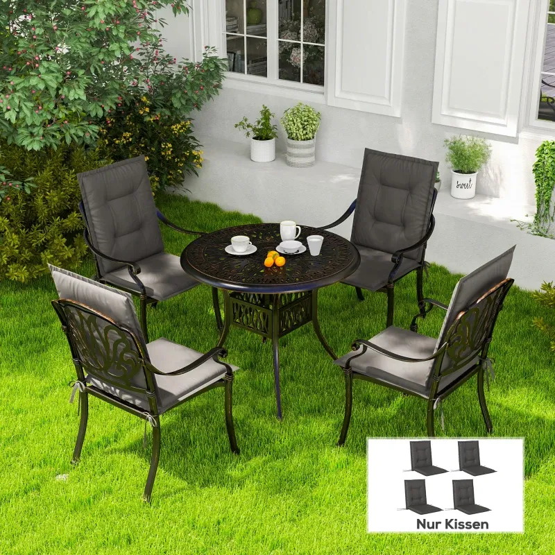4er Set Sitzkissen 108x50x5cm Stuhlkissen Bänder Outdoor Indoor Sitzauflage | Dunkelgrau