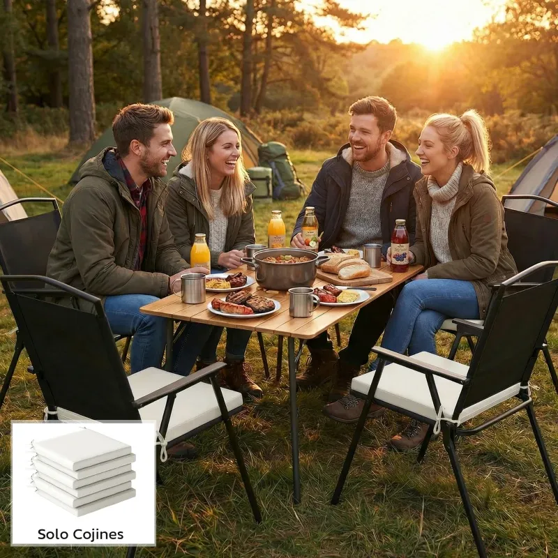 6er Set Sitzkissen Esszimmerstühle Waschbarer Bezug Bänder Wasserabweisend UV-beständig | Creme