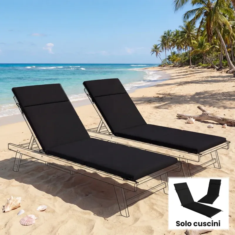2er Set Auflagen für Sonnenliegen Garten Terrasse UV30+ | Schwarz