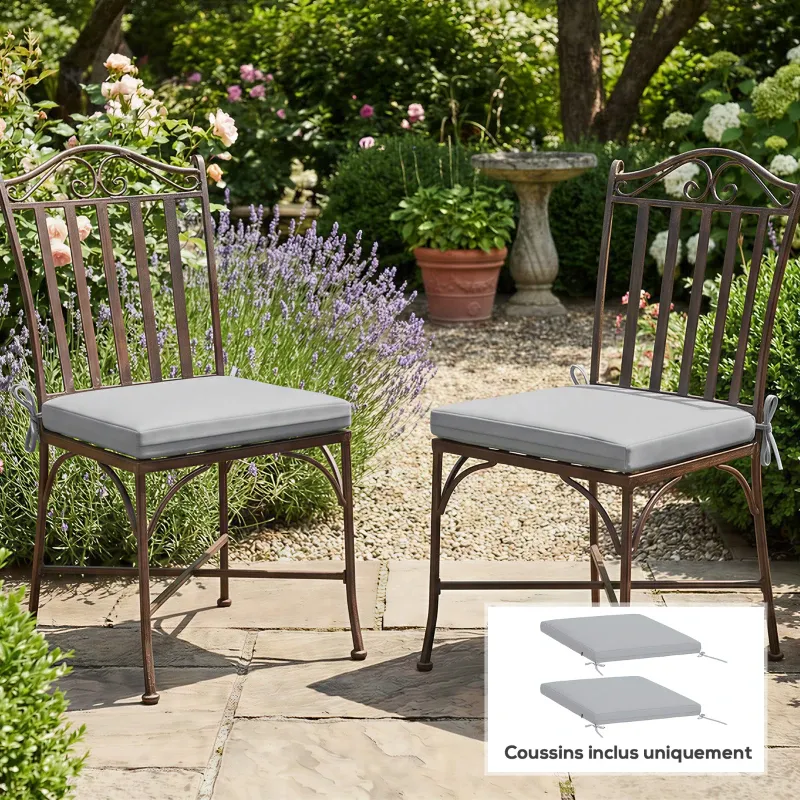 2er-Set Gartenstuhlauflagen Sitzkissen 50x50cm Hochdichter Schaum Rutschfest | Grau