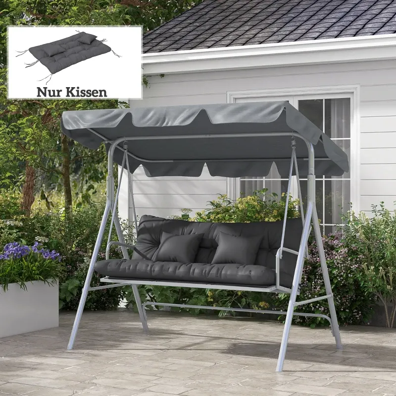 4er-Set Sitzauflage 150x50cm für Bank oder Hollywoodschaukel 10cm Dick | Dunkelgrau