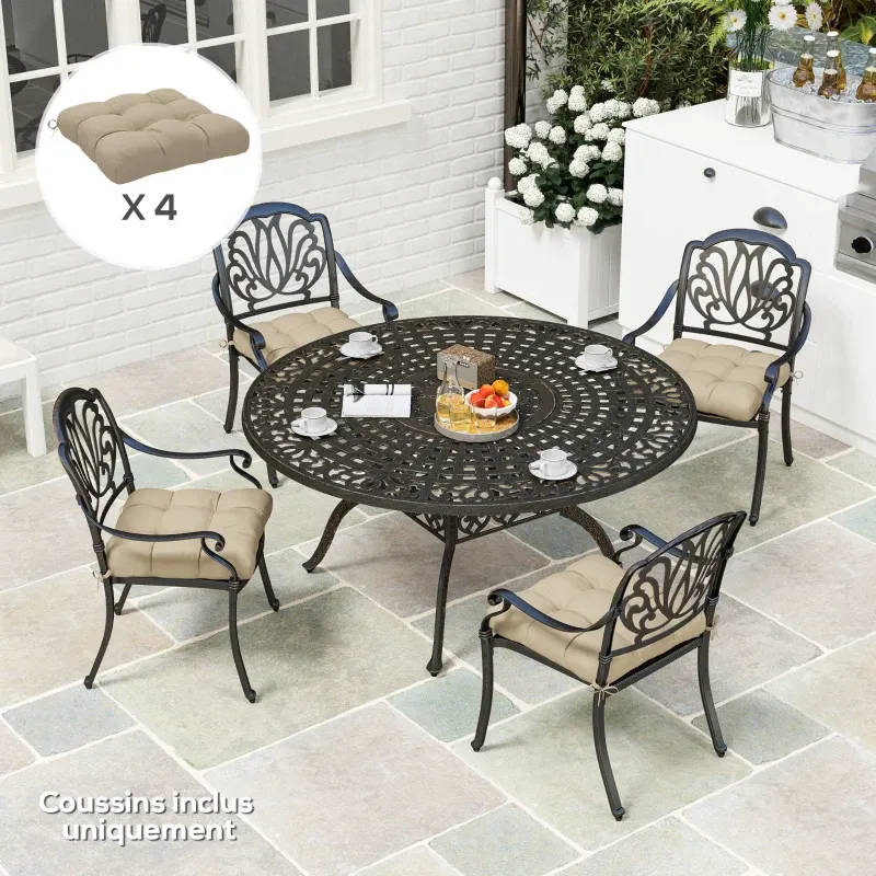 4er Set Gartenstuhlkissen Gepolsterte Outdoor-Kissen 10cm Dick Befestigungen | Khaki