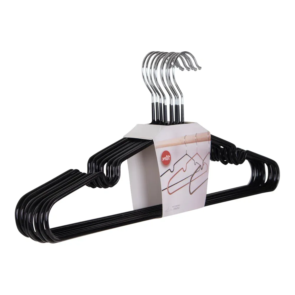 10er-Set Massa Hangers Metallkleiderbügel Schwarze Beschichtung | Schwarz