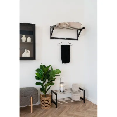 Padova Garderobe Hutregal Hutablage Holz/Stahl | Schwarz