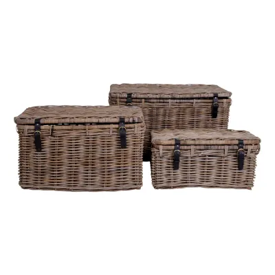 Depok Truhe Kubu-Rattan Ledergriff Grau 3er-Set Depok Truhe Kubu-Rattan Ledergriff Grau 3er-Set