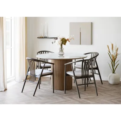 Esstisch Rund Athen Keramikplatte | Weiss/Braun ø120x76 cm